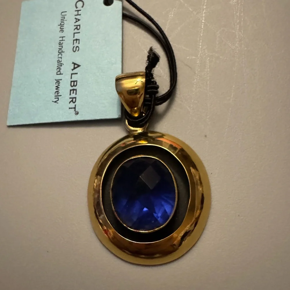 New Charles Albert alchamia blue lab created stone pendant + free black pendant - Picture 6 of 6